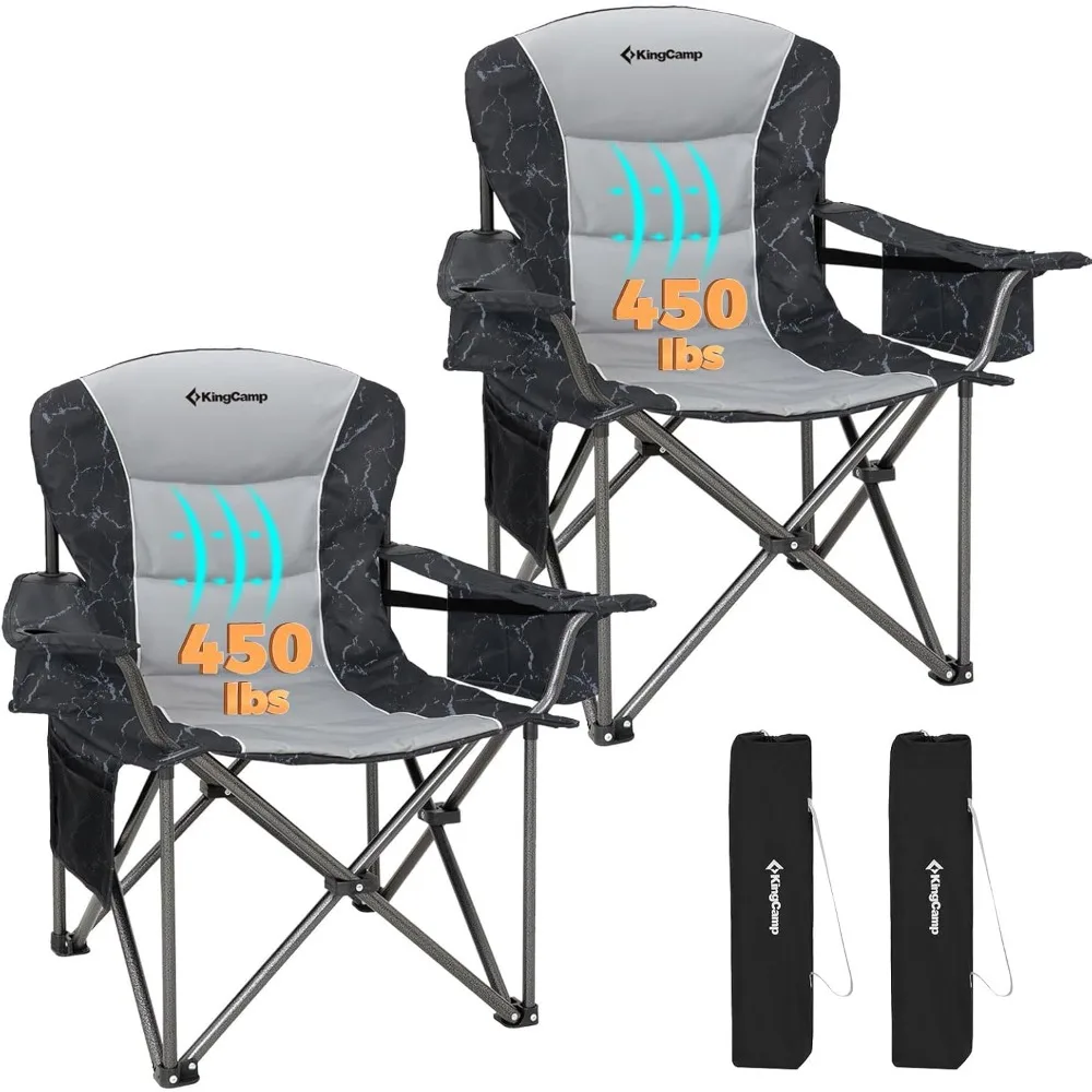 

Oversized Camping Folding Chair, Heavy Duty 450 LBS with Lumbar Support, Padded seat with Cup Holder&Cooler Bag, Ideal for Camp