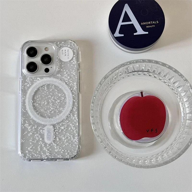 

Korean Cute Apple For Magsafe Magnetic Phone Griptok Grip Tok Stand For iPhone 17 Foldable Wireless Charging Case Holder Ring