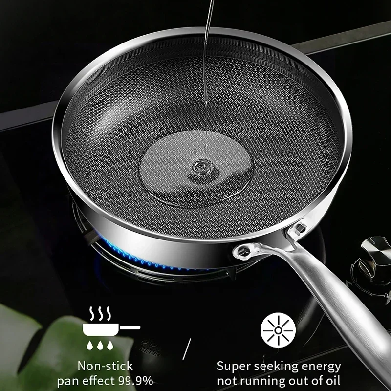 

20/26CM Frying Pan Food Grade 304 Stainless Steel Non Stick Pan Honeycomb Pot Bottom Induction Cooker Gas Stove General Wok