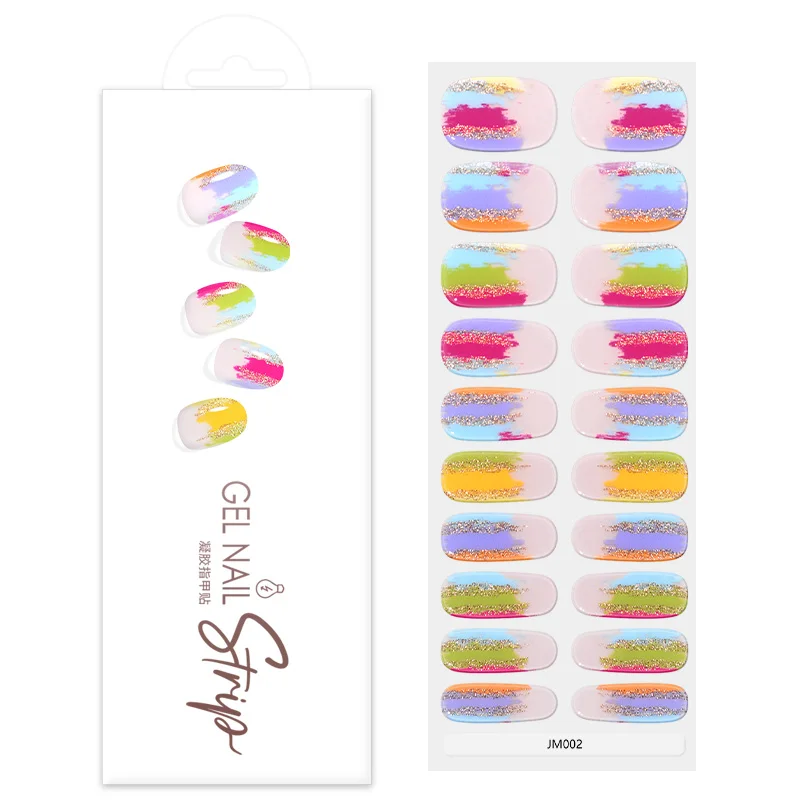 

20 Tips Semi-cured Gel Nail Strips Self Adhesive Stickers DIY Nail Manicure Gel Nail Wraps Decals Need Dry Under UV Light