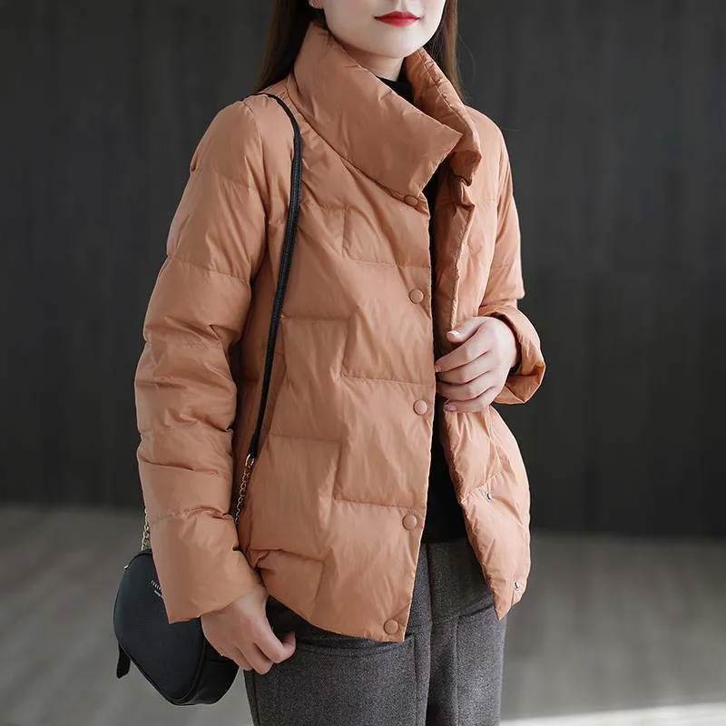 Veste bouffante à simple boutonnage pour femme, manteau en duvet, mode coréenne, monochromatique, décontracté, automne, hiver