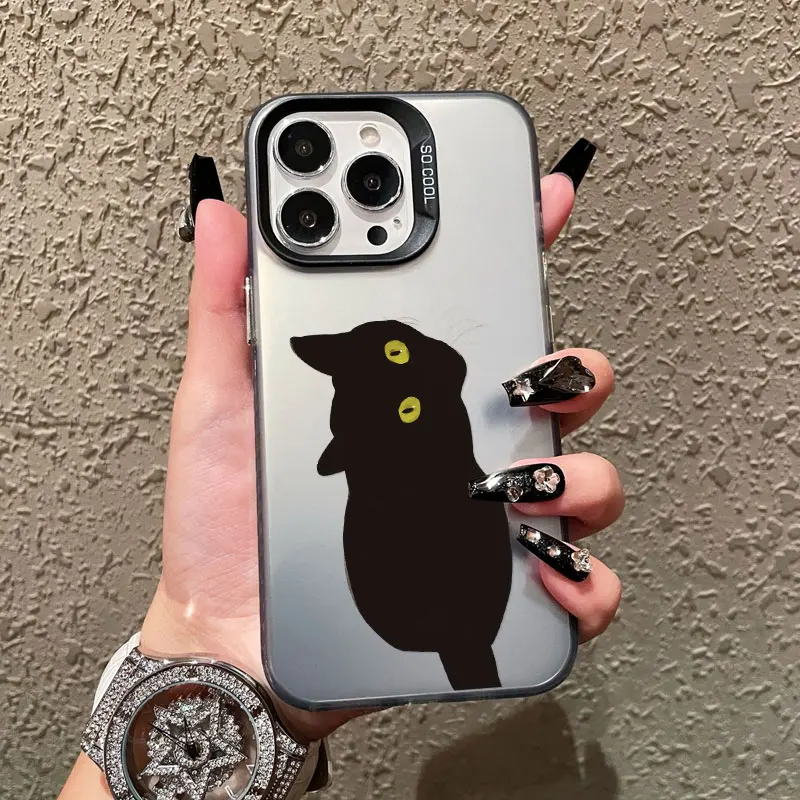 

INS Cartoon Black Cat Laser Phone Case For iPhone 17 Pro Max 16 15 14 Pro Max Plus 13 Mini 12 11 Pro Max Shockproof Back Covers