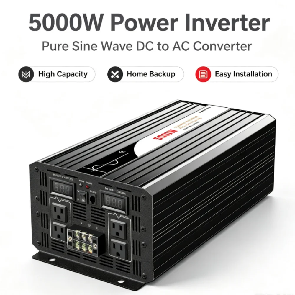 5000W pure sine wave power inverter, 36V/72V/110V DC to 110V/120V/230V/240V AC converter, suitable for RVs.