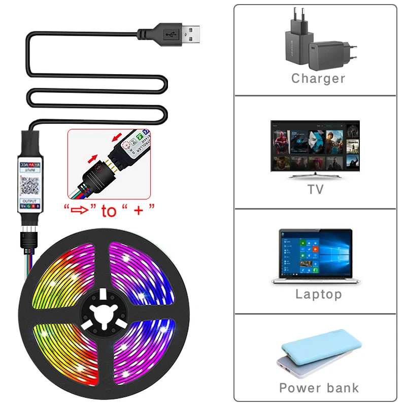 RGB LED 스트립 조명, 원격 앱 제어, 유연한 리본 테이프, 방 장식용 LED 조명, TV 백라이트 다이오드, USB 5V