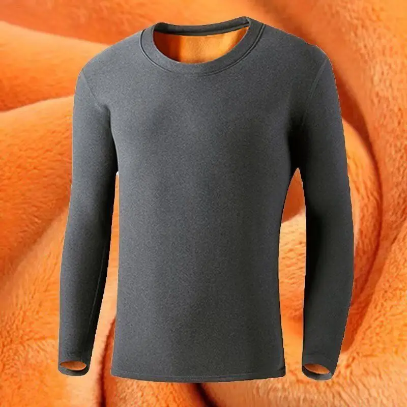 Fashion Men's Winter Warm Thermal Fleece Heat Velvet O-Neck Casual Solid Full Tops Outdoor Underwear Long Sleeve T-Shirts Top