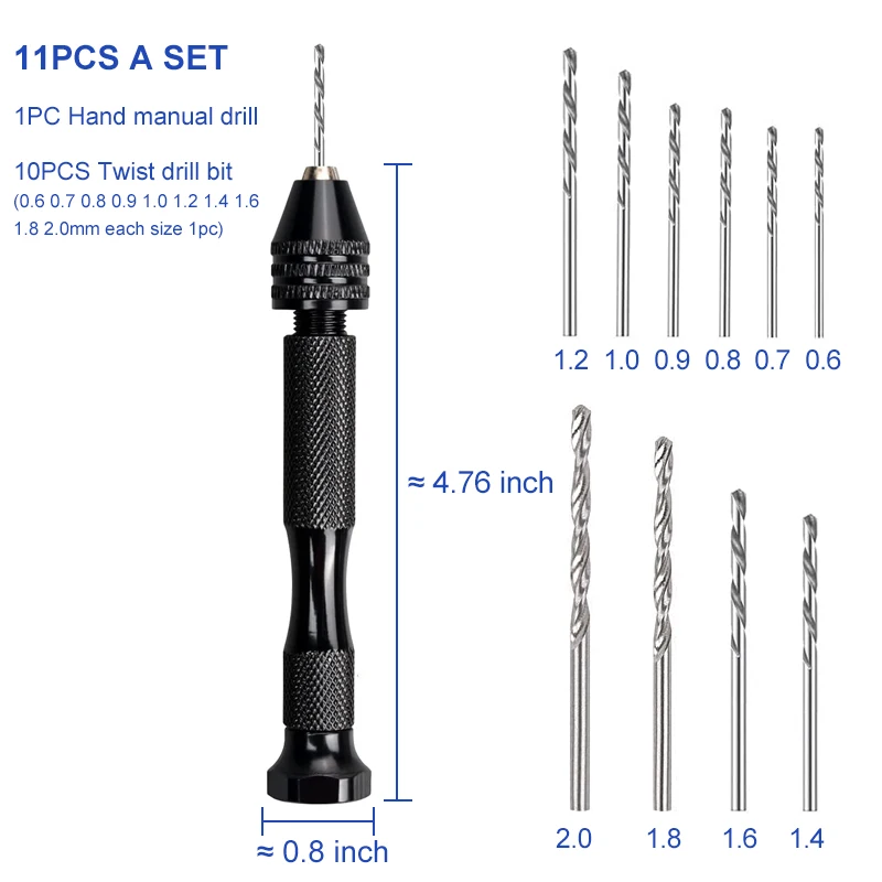 XCAN Mini Micro Aluminum Hand Drill With Keyless Chuck HSS Steel Twist Drill Bit Woodworking Drilling Rotary Tools Hand Drill