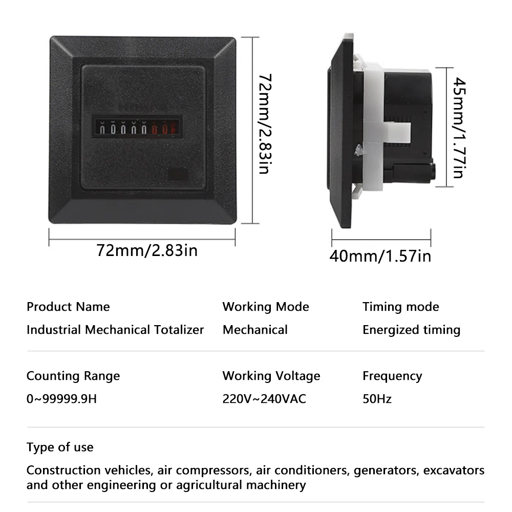 Imagem -06 - Contador Hermético Eletrônico Função de Temporizador Digital Medidor de Hora Padrão Industrial 0-999999 0.3w 50hz ac 220240v