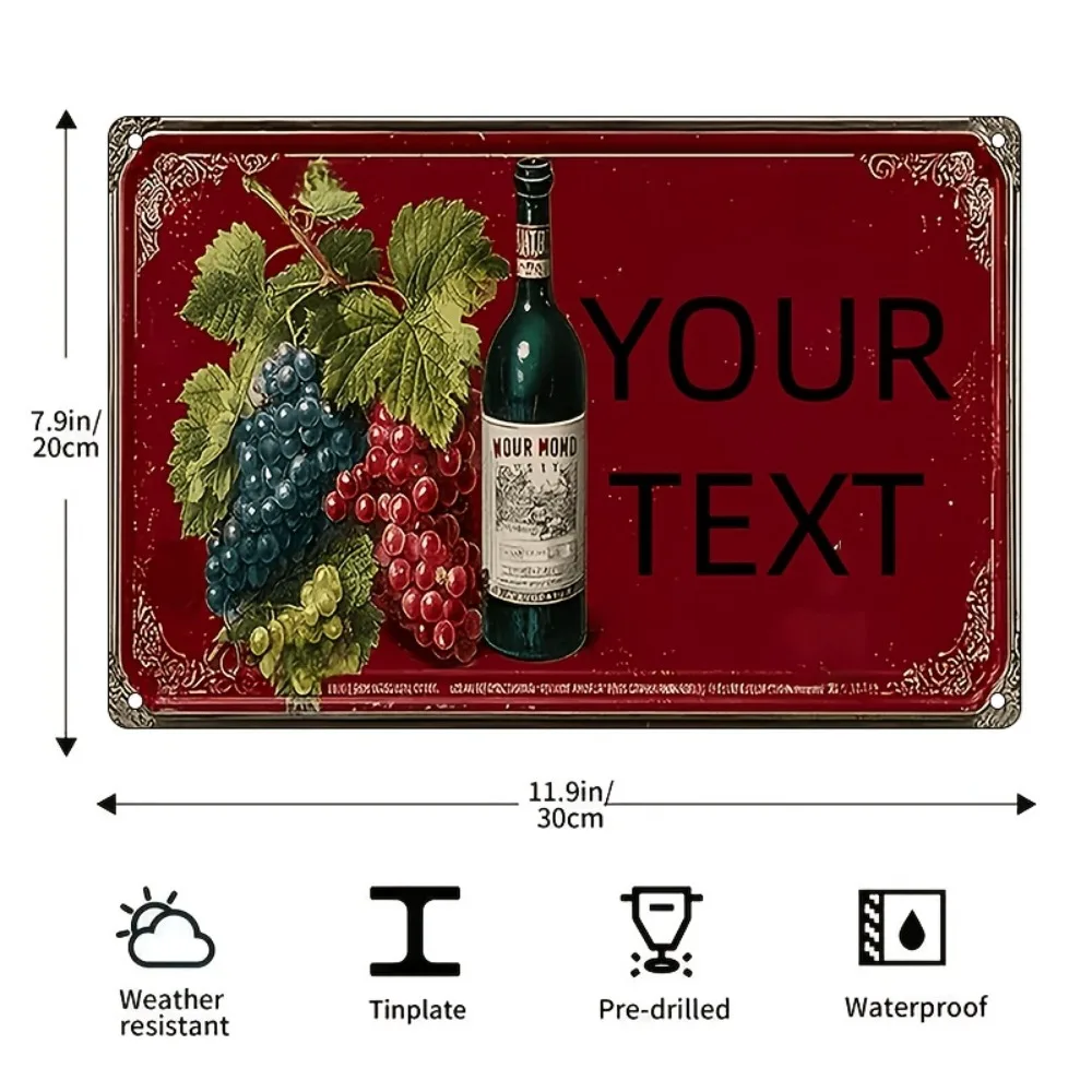 CIFbuy Custom Text Rectangle Metal Sign,Vintage Wine Grape Wall Decor (Only For Decoration)