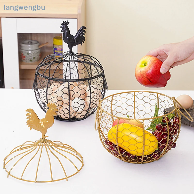 

Metal Art Eggs Storage Basket Chicken Shaped Egg Holder Household Vegetables Fruit Container Organizer Rack Basket
