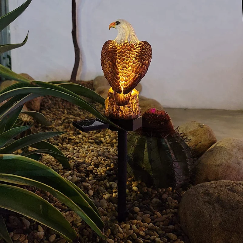 Solar Lights Decorative Resin Bald Eagle Figurine Dusk Dawn Solar Yard Light Animal Solar Stake Light Outdoor Decorative