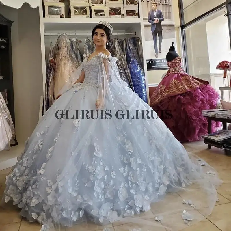 Quinceanera Dresses 2023 Off Shoulder Flowers Sequins Beads Puffy Party Princess Sweet 16 Gown Vestidos De 15 Años