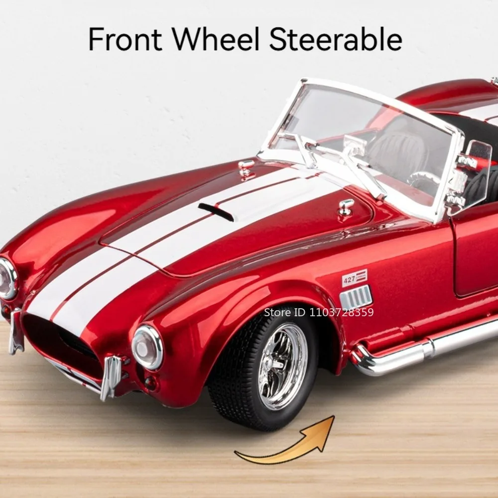 1:24 Shelby Cobra 500K modelo de juguete coches Vintage aleación Diecast sonido luz puertas abierta tirar hacia atrás decoración para adultos niños regalos