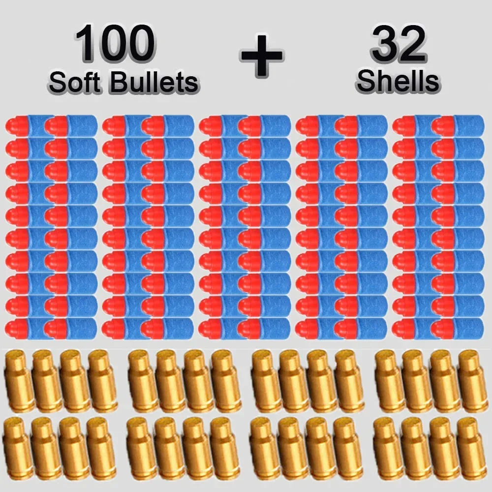 32 Shells And 100 Soft EVA Bullets For Toy Gun Paintballs Colt 1911 Shooting Game For Kids Boys