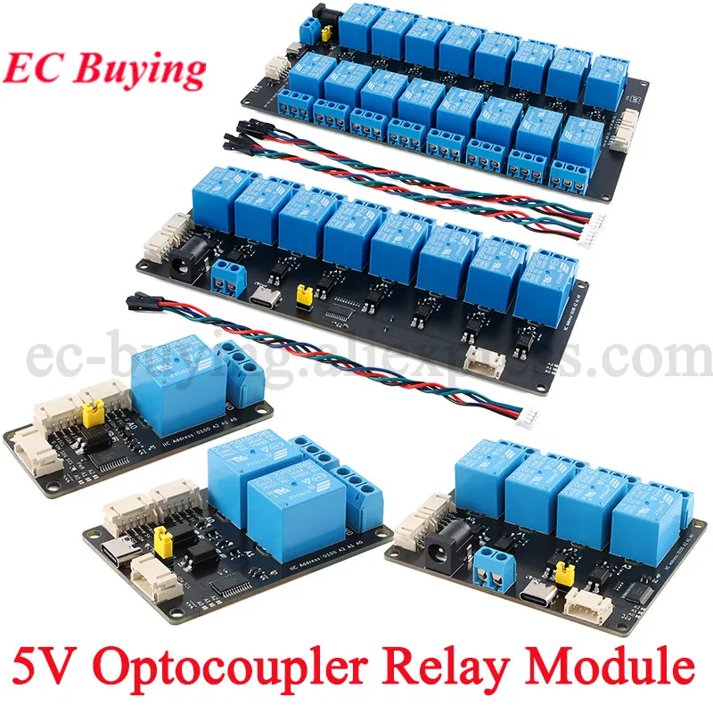 1 2 4 8 16 Channel Way Expansion Relay Module 5V Power Supply IIC I2C Communication Optocoupler Isolation Board XL9535-K1V5