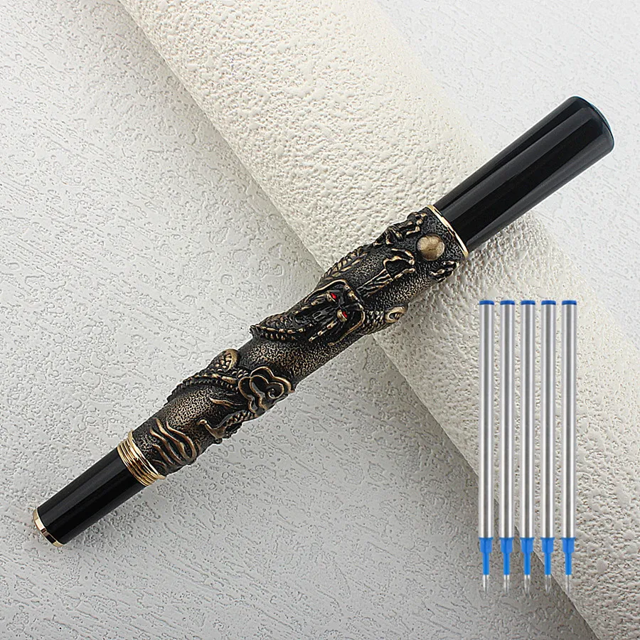 Jinhao Metal Dragon Rollerball Ballpoint Pen Carved Decorative Pattern Barrel Office School Stationery Luxury Ballpoint Pen