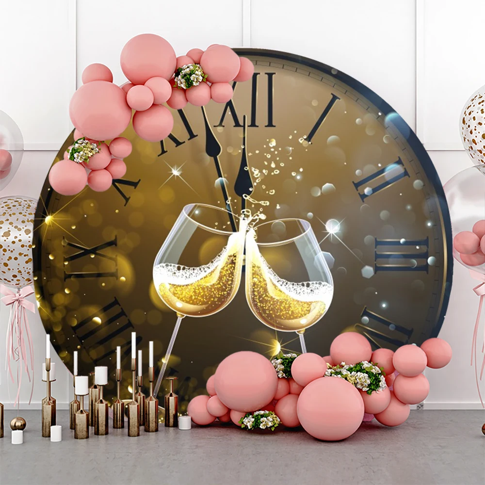 Clock Round Backdrop Cover Christmas Portrait Happy New Year Family Party Circle Photography Background Decor Photo Studio Props