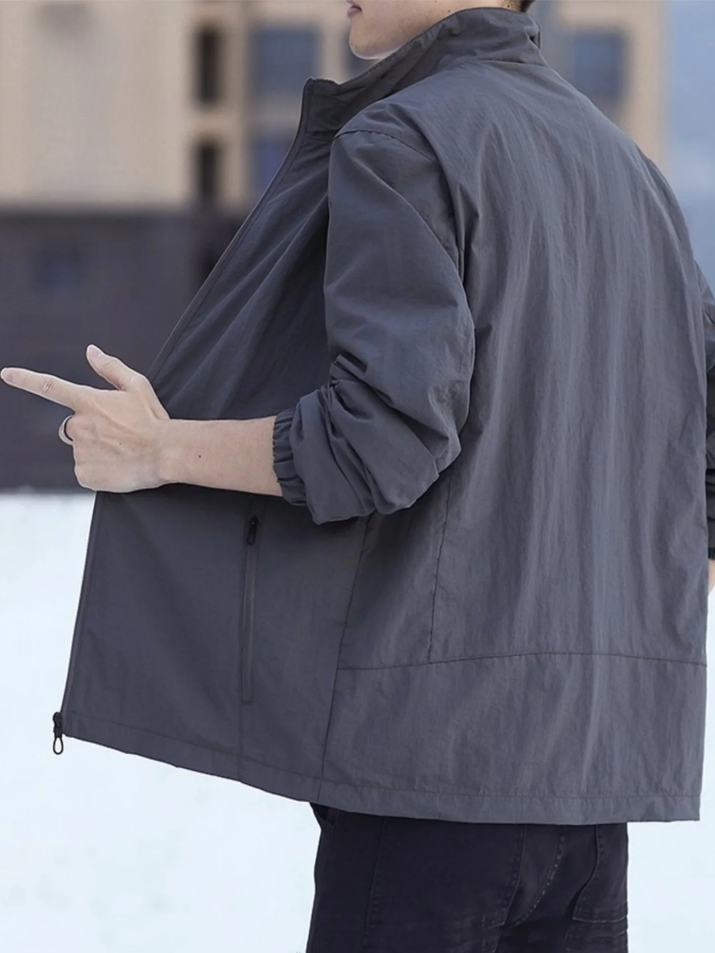 

Men's Casual Loose Fit Jaet Stand Collar Spor Thin Spring Autumn Dad Worn Breathable Polyester Long Sve Zipper Closure