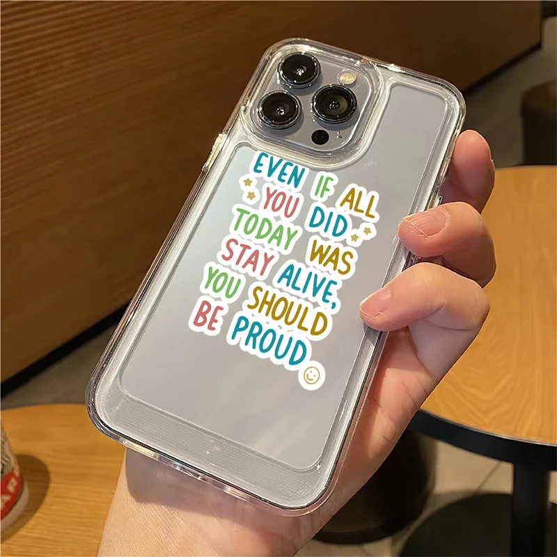 Ins YOU SHOULD BE PROUD Sticker Case For Iphone 11 12 13 14 15 Pro Max Clear Space Shell 15 Plus XR XS Acrylic Shockproof Cover