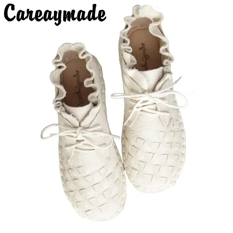 Careaymade nowy styl głowy warstwy skóry wołowej czyste ręcznie robione splot buty, w sztuka retro styl mori girl buty, buty damskie na co dzień, każdy kolor