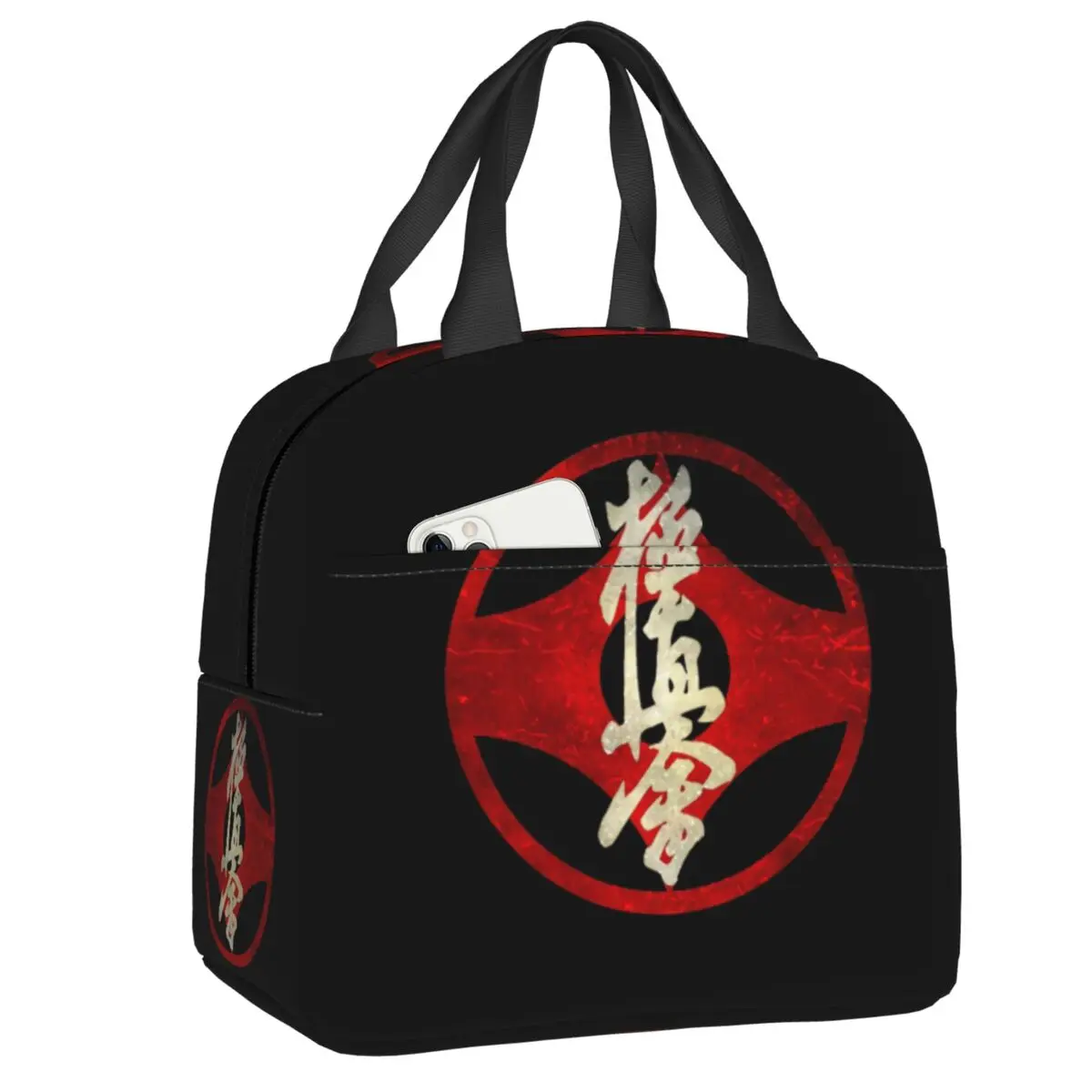 

Custom Masutatsu Oyama Kyokushin Portable Lunch Boxes for Women Waterproof Karate Logo Cooler Thermal Food Insulated Lunch Bag