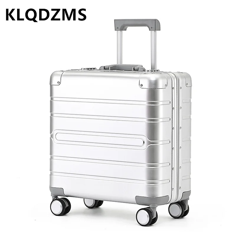 KLQDZMS 18 Inch Cabin Suitcase All Aluminum Magnesium Alloy Trolley Case Small Portable Boarding Box Student Rolling Luggage