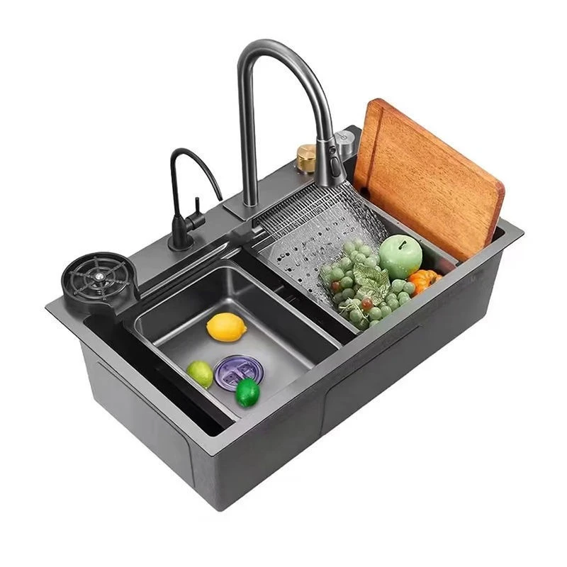 

Kitchen sink, large single sink, nano, stainless steel, vegetable sink