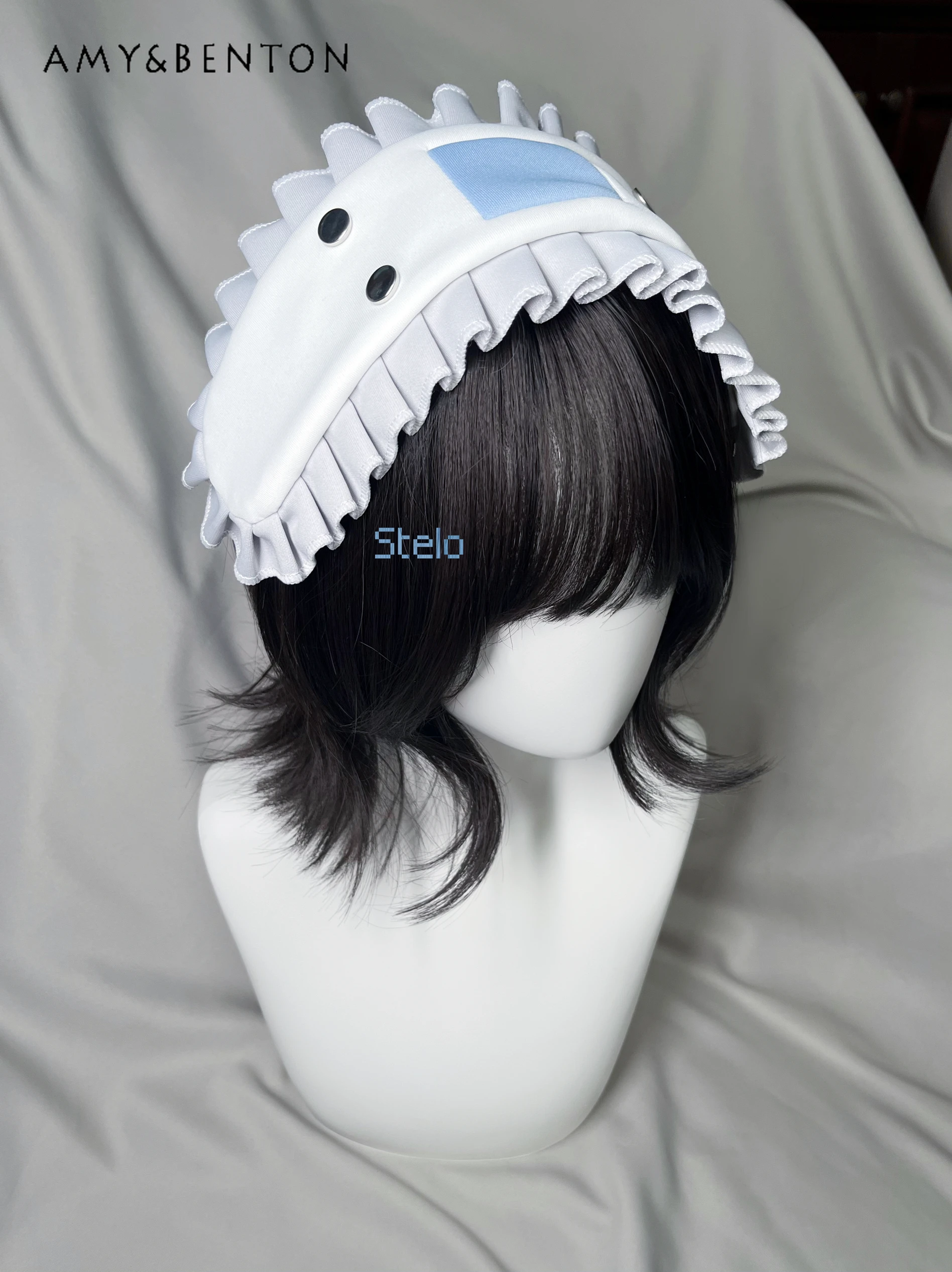 

Gothic Blue and White Splicing Pleated Ruffle Leaf Edge Headband Japanese Subculture Hair Bands Female Kawaii Hair Accessories