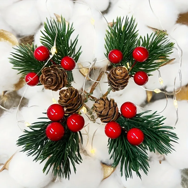 10pcs Set of Artificial Pine Cones and Red Berries - Perfect for Christmas Tree Toppers, Holiday Decorations, and Craft Projects