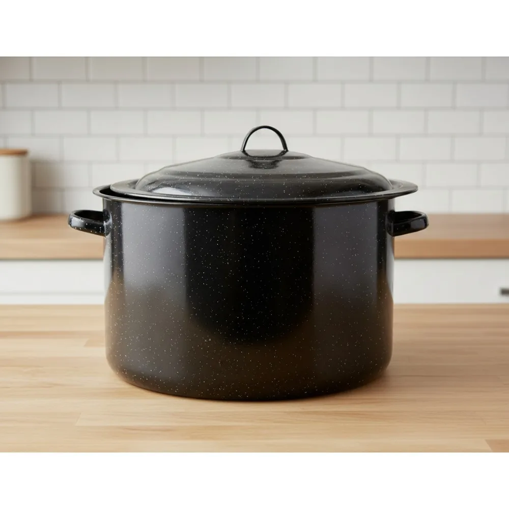 

21 Qt Nonstick Granite Stockpot, Large Enamel Cookware for Stovetop, Camping & Outdoor Cooking