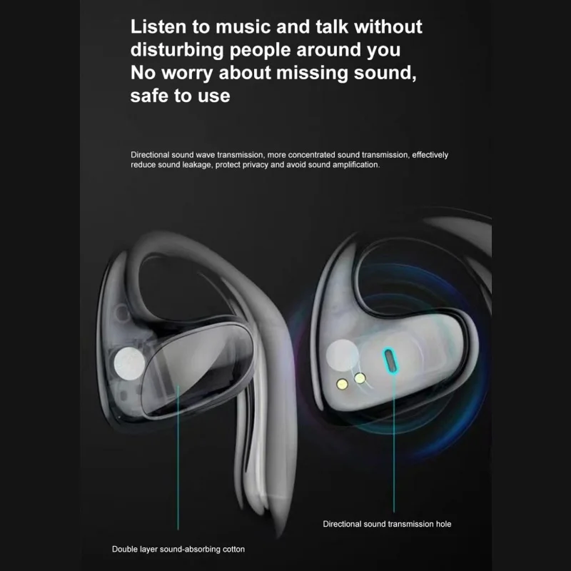 Wireless Bone Conduction Earphone Hifi Stereo Noise Cancellation Digital Display Bluetooth 5.1 Rechargeable Sports Ear Hook