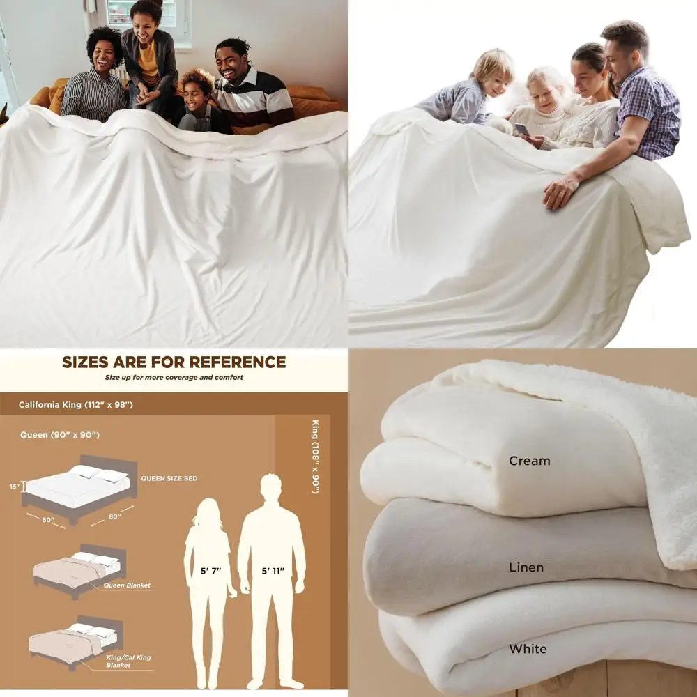 

Oversized Cal King Sherpa Fleece Blanket - Plush Warm Throw, 112x98 White