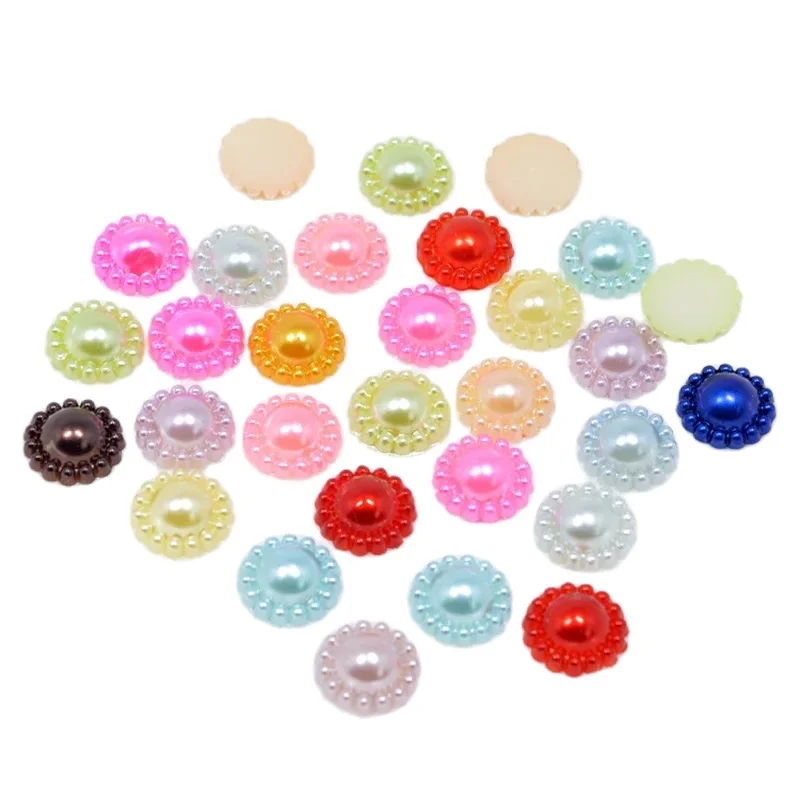 12 MM 100Pcs/lot Random Color Sunflower Flat back Plastic ABS Imitation Pearl Beads for Jewelry Craft Scrapbook DIY  Beads