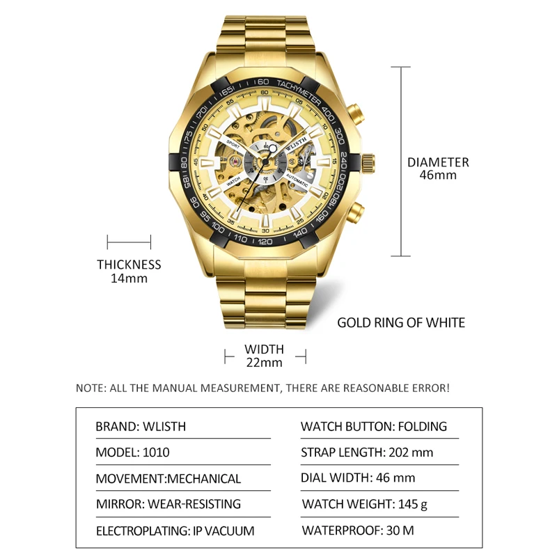 Top marca de luxo relógio mecânico automático masculino ouro aço inoxidável esqueleto esporte relógio para presentes masculinos relogio masculino