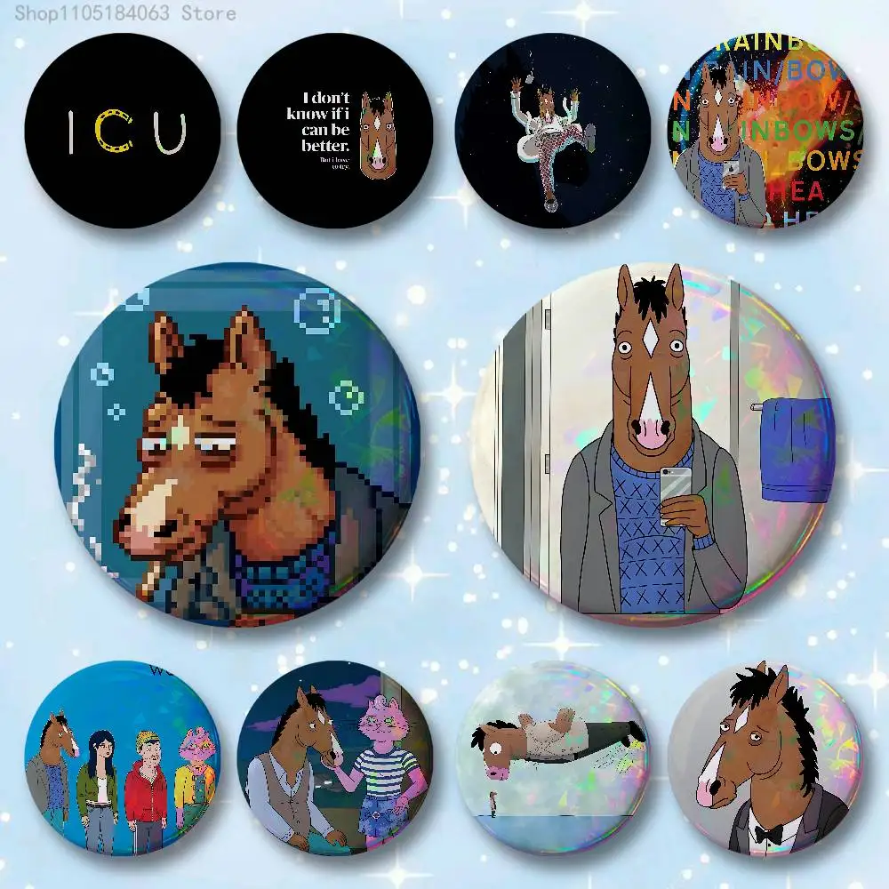 B-BoJack H-Horseman Badges 25 32 44 58 75 mm Round Cosplay Pin Bag Decor Fans Collect Friends Gifts Brooch Souvenir