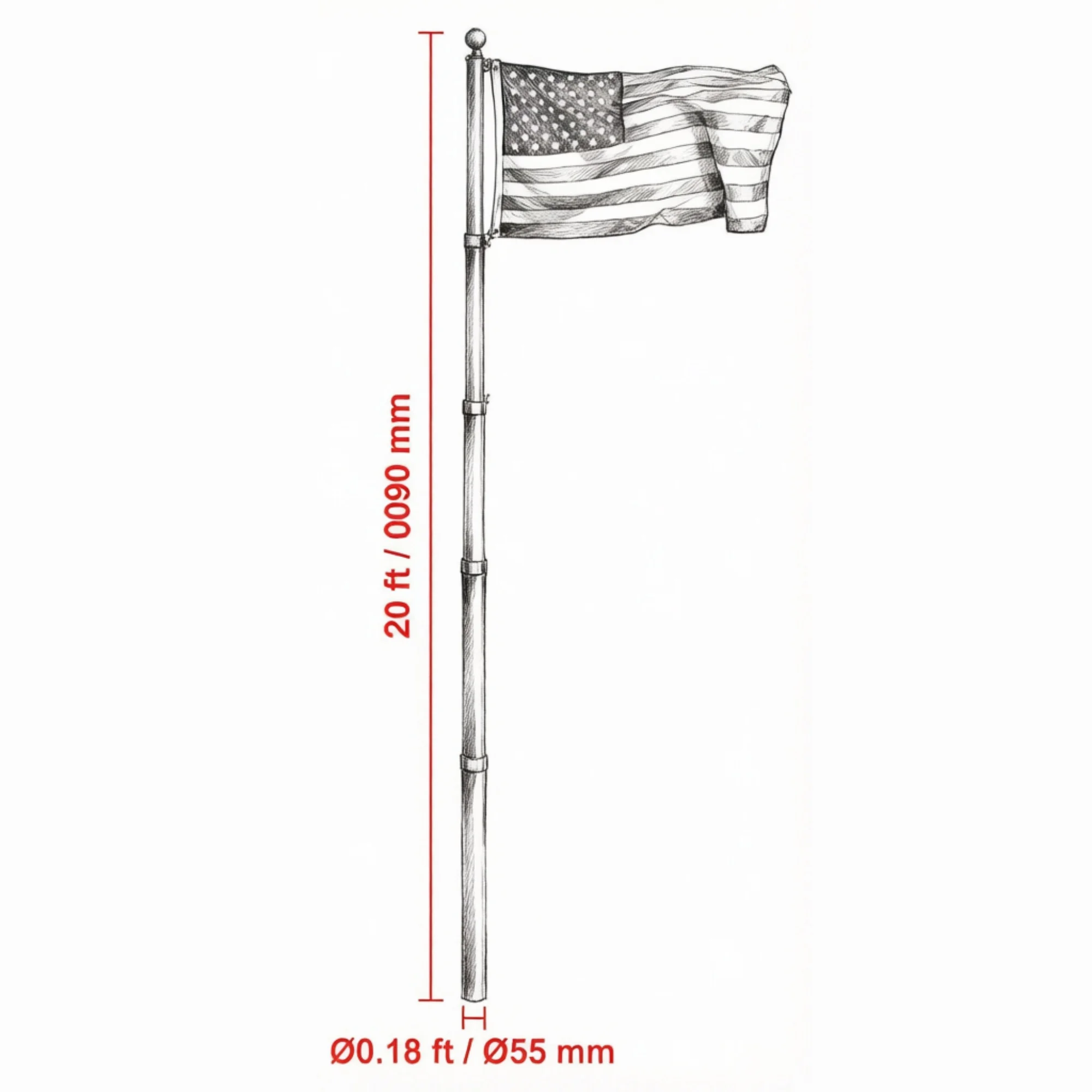 20FT Heavy Duty Telescoping Flagpole Kit,  3x5 American Flag for Outside