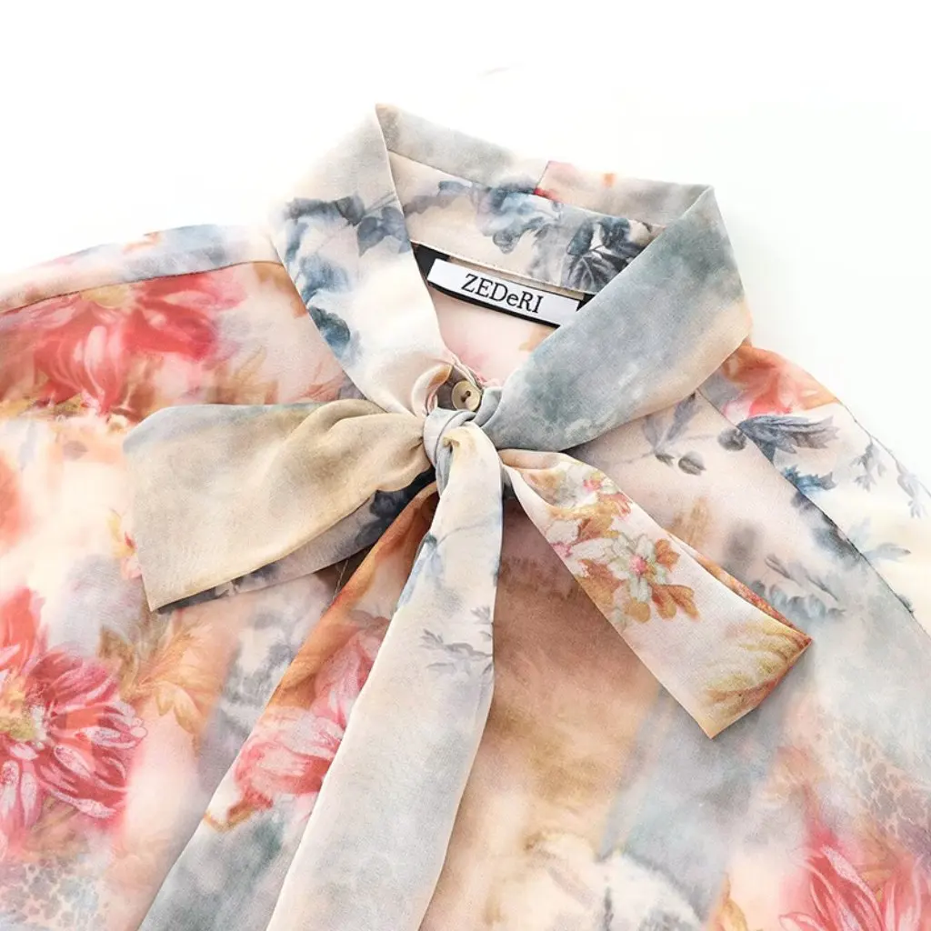 

ZR Women's Bow Printed Shirt European And American Style Jacket E-Commerce Source Factory