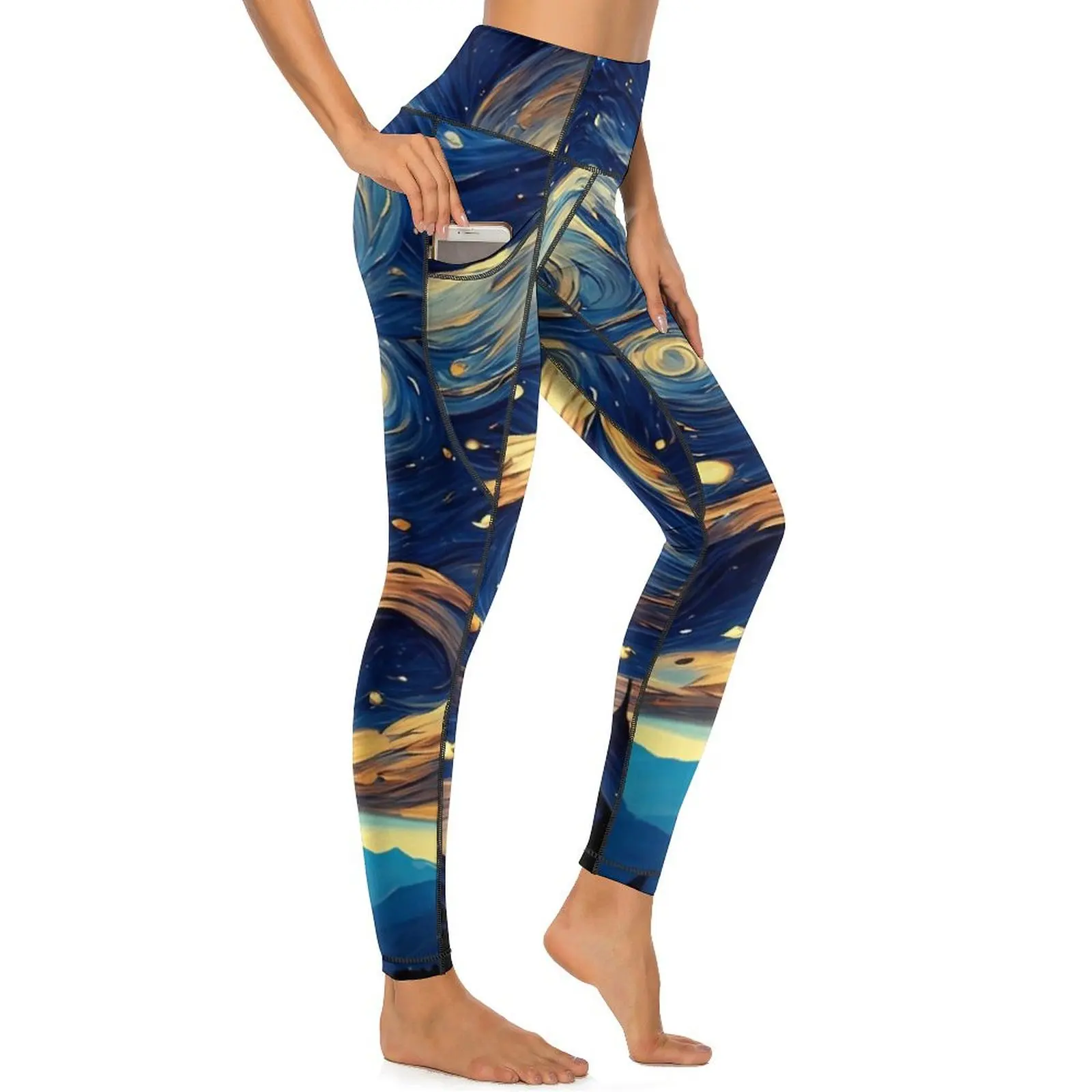 

Starry Night Print Leggings Sexy Vincent Van Gogh Workout Yoga Pants High Waist Stretch Sport Legging Pockets Design Leggins