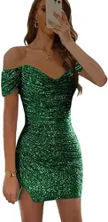 Sparkling Mini Prom Dress Off Shoulder Short Sleeve Shiny Tight Cocktail Dresses Women's Special Event Party Dress Customized