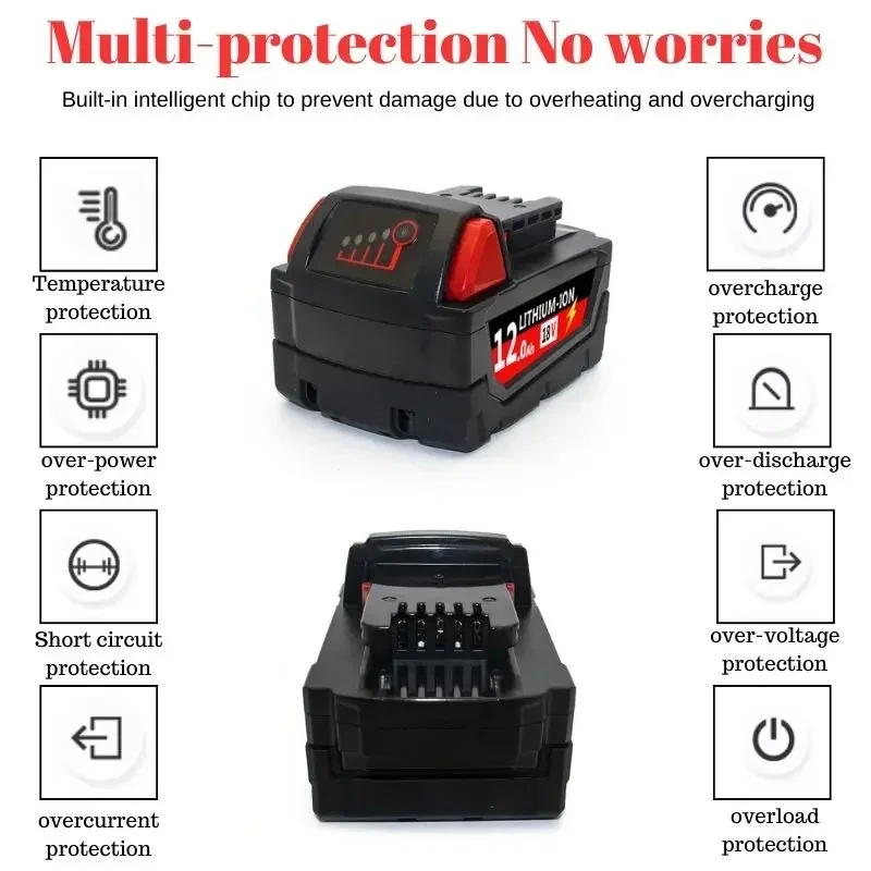 For Milwaukee M18 Battery 18V 6.0Ah/9.0AAh/12.0Ah Rechargeable Batteries M18B5 48-11-1860 /Charger Power Tool batteryr br