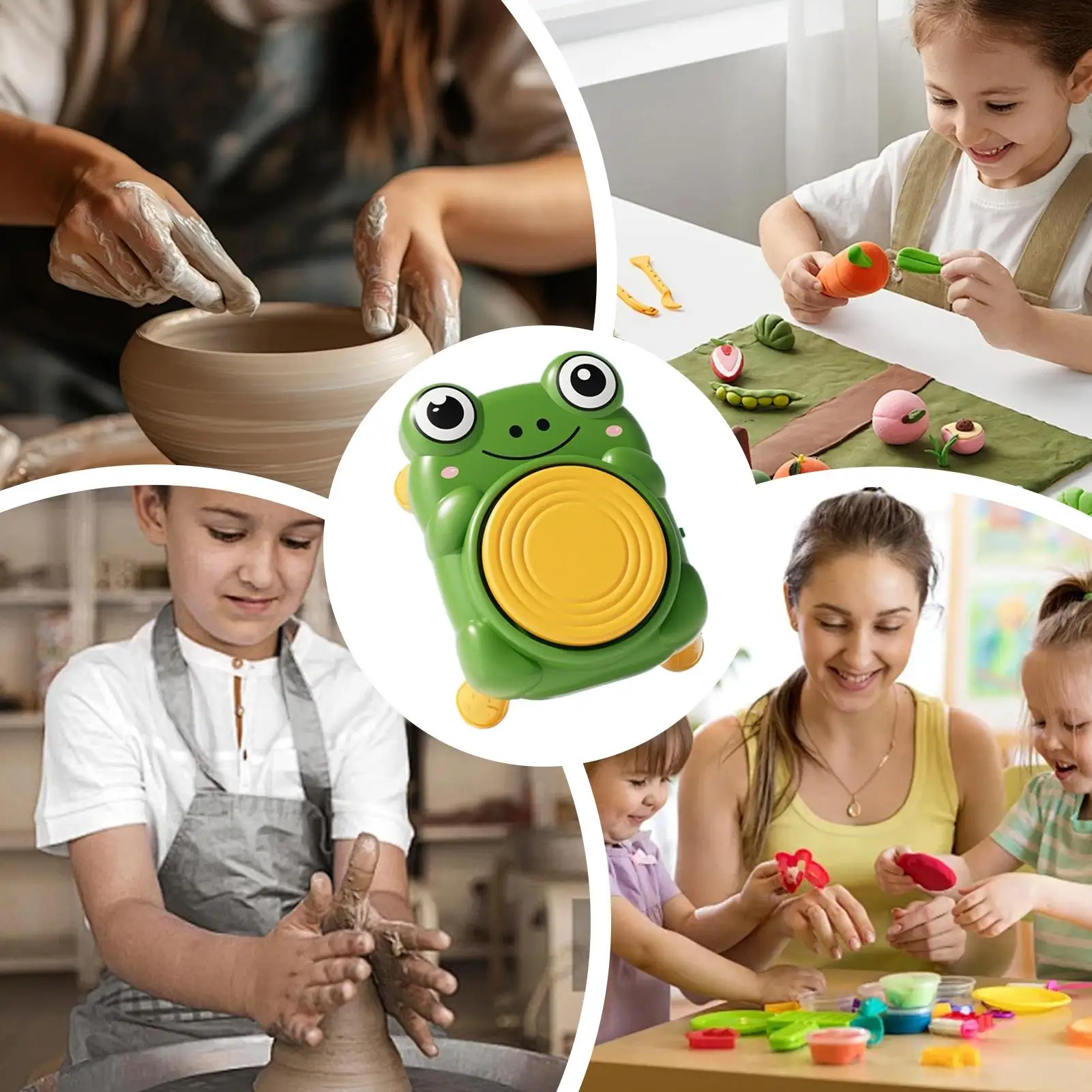 Mini Kołowrotek Ceramiczny Zestaw do Robienia Ceramiki dla Maluchów Edukacyjne Narzędzia do Rzeźbienia w Glinie dla Początkujących Uczniów Dziewcząt Chłopców do Klasy Szkoły