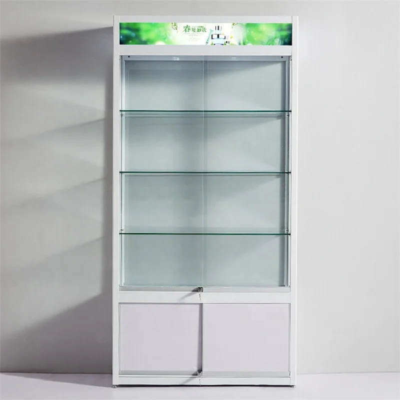 customized.White color wall showcase cabinet cosmetic display showcase