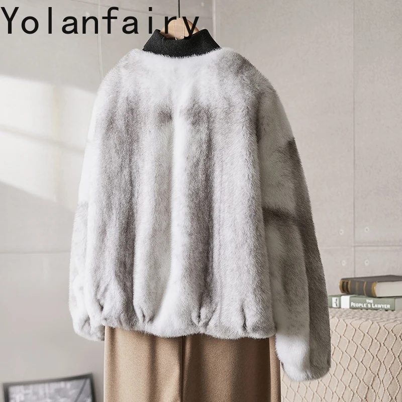 YOLANFAIRY High-end Whole Cross Mink Fur Jackets for Woman Winter Natural Fur Coat Warm Short Real Fur Jacket Women Clothing