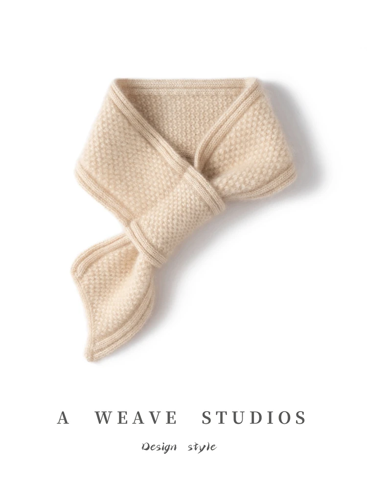 

100 Pure Cashmere Scarf Women's Knitted Cross Small Neck Warmer Thermal Protection Winter New Style Long Rectangle Color