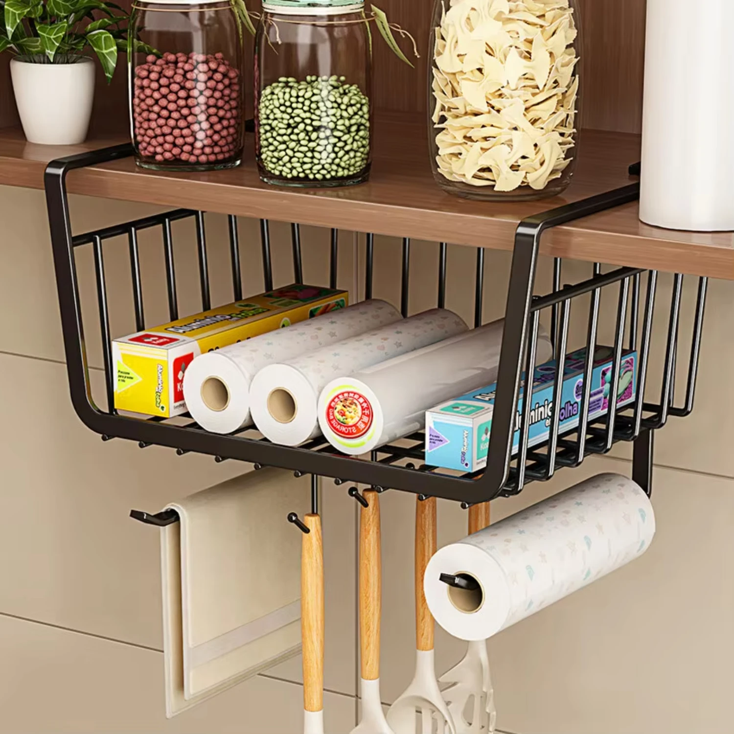 Basso storage rack under kitchen cabinet, tissue Cup stand-in closet desk hanger rack, heavy-ball pull-out drawer slab