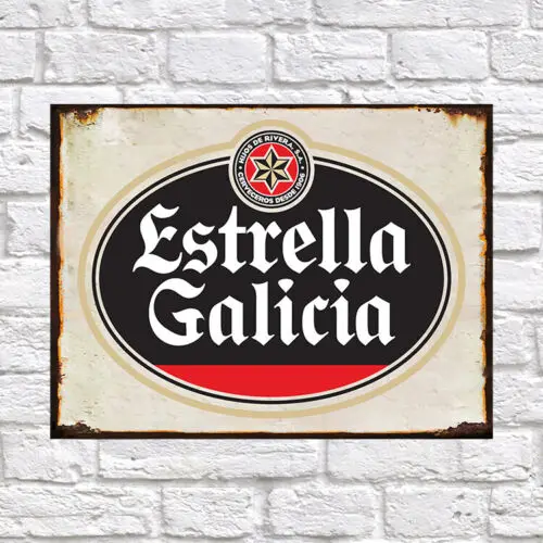 Estrella Galicia, Retro metal Tin Aluminium Vintage Sign Garage Man Cave Shed