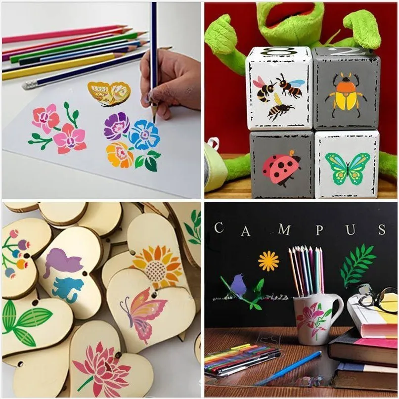 64/20 PCS Plant and Flower Painting Template Hollow Graffiti Template Spray Mold