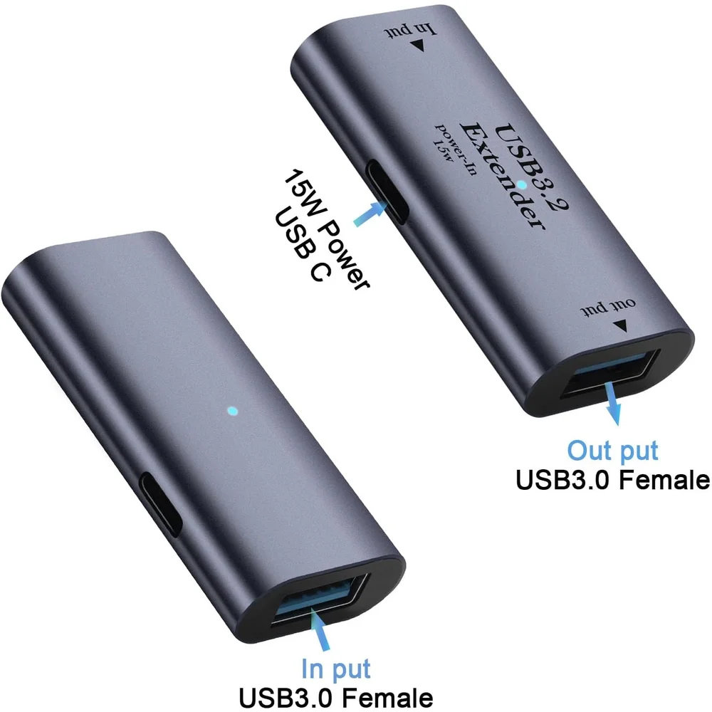 

USB3.2 5Gbps 10m/33ft Long-Distance Data Extender Active Signal Amplifier Adapter with 5V/3A Power in, Compact Aluminum Design​