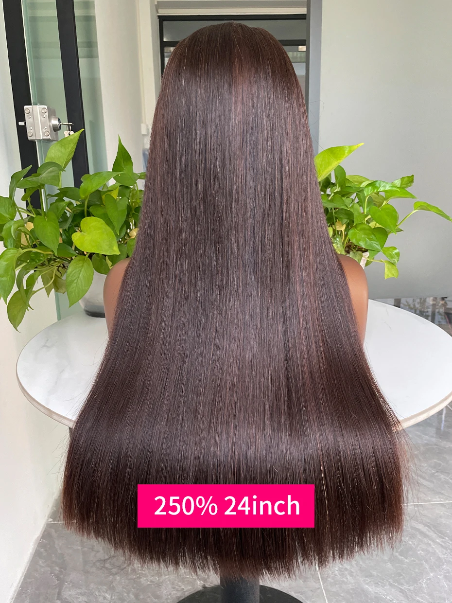 100% Raw Vietnamese Double Drawn 13x4 Bob Human Hair Wig Bone Straight Lace Frontal Human Hair Wigs #2 Brown Colored 250 Density