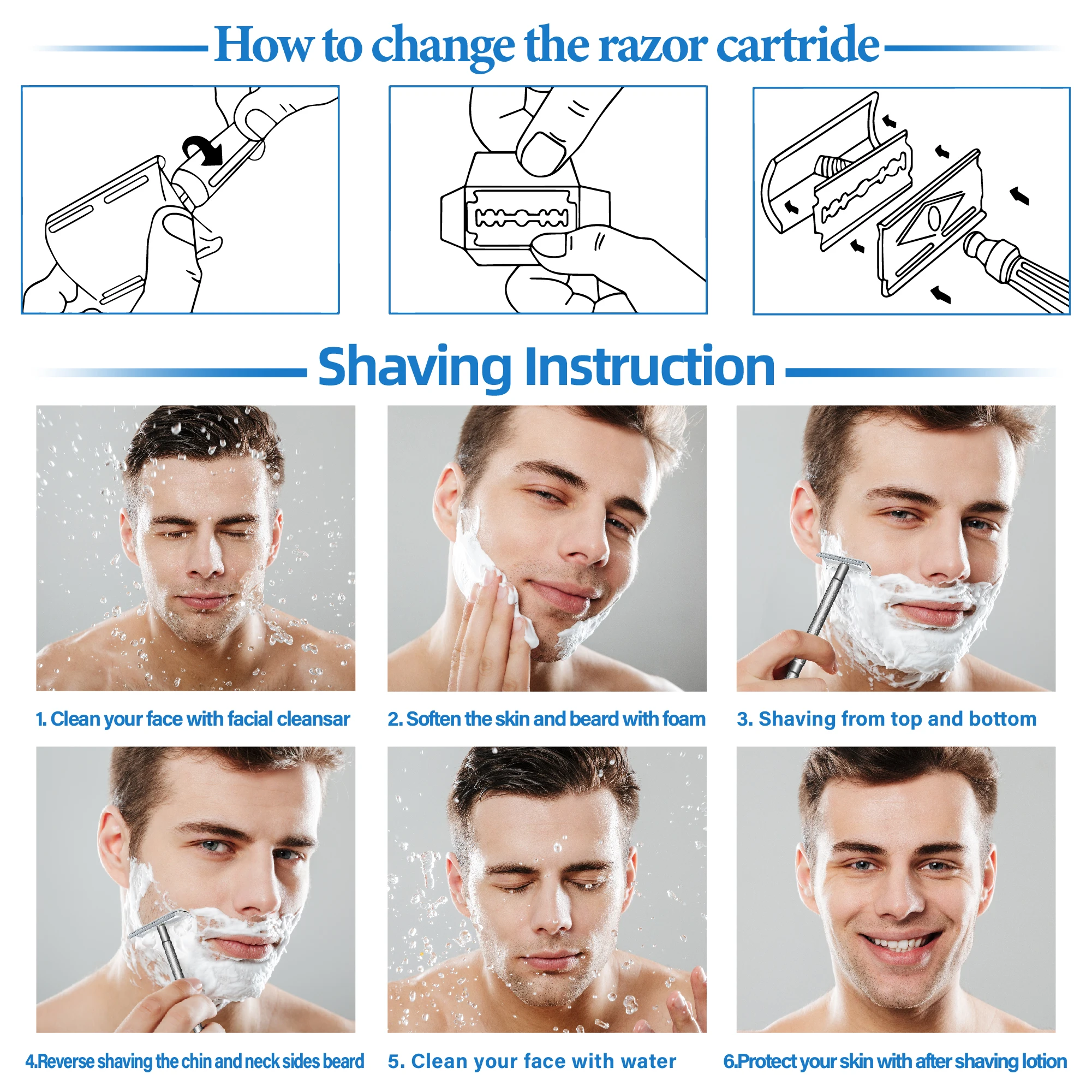 ALSHABAB Stainless Steel Safety Razor Set for Men Barber Manual Shaver Hair Beard Remove Double Edge Rasoir with 1 Piece Blade