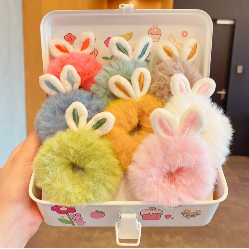 

Эластичные резинки, детская плюшевая веревка для волос ярких цветов, резинки для волос с кроличьими ушками, резинка для волос, держатели для хвоста, аксессуары для волос для девочек и детей